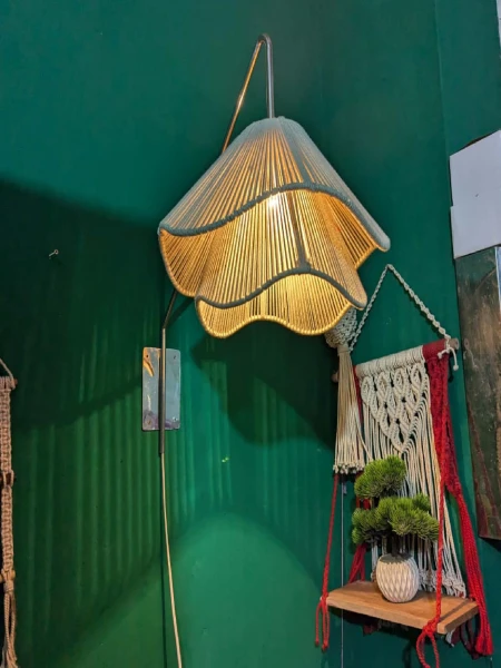 lampshade with macrame fol wall hanging made ss steel